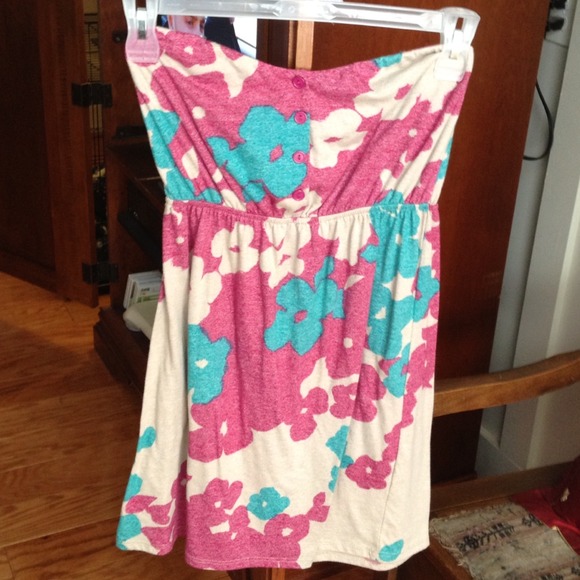 ❌Sold❌Strapless pink and teal flowered sundress - Picture 2 of 3