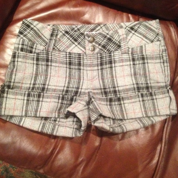Black, Red, and Gray Plaid Shorts