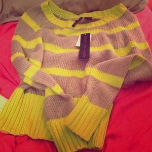 lime green and grey knit sweater
