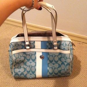Coach blue and ivory speedy handbag