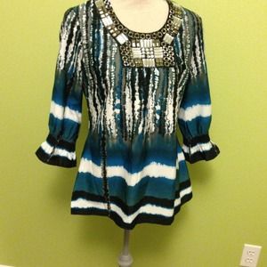 Black and teal rhinestone tunic size S $6