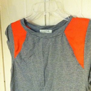 Gray tee with tangerine chiffon accents