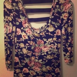 Black floral top with a cut out back