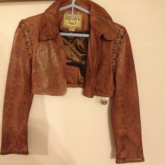 Millards creed cropped leather jacket