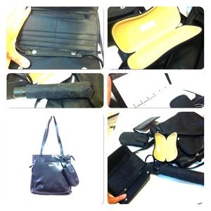 NEW! Leather Black Handbag w/ Multiple Accessories