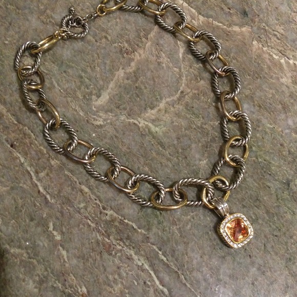 Costume necklace, removable citrine pendant.