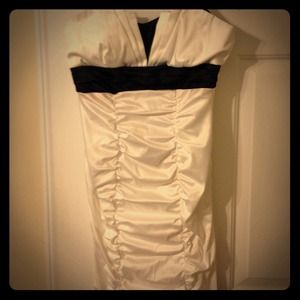 Black and white fitted cocktail dress.