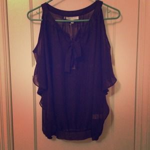 Open shoulder blue dressy top