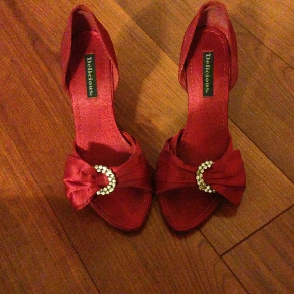Red heels with silver and diamond detail