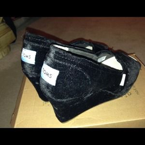 TOMS Black Velvet Wedge Shoes