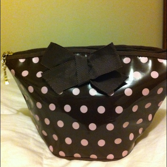 Cute brown and pink polka dot makeup bag