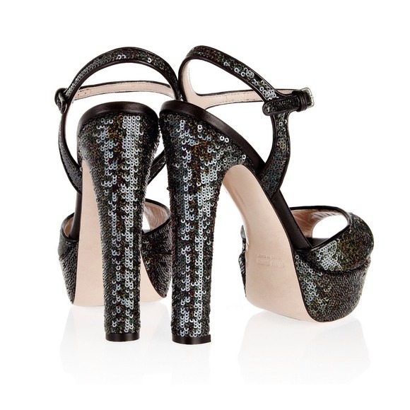 SOLD!! Miu Miu Rainbow Sequin Platform Sandals - Picture 2 of 4