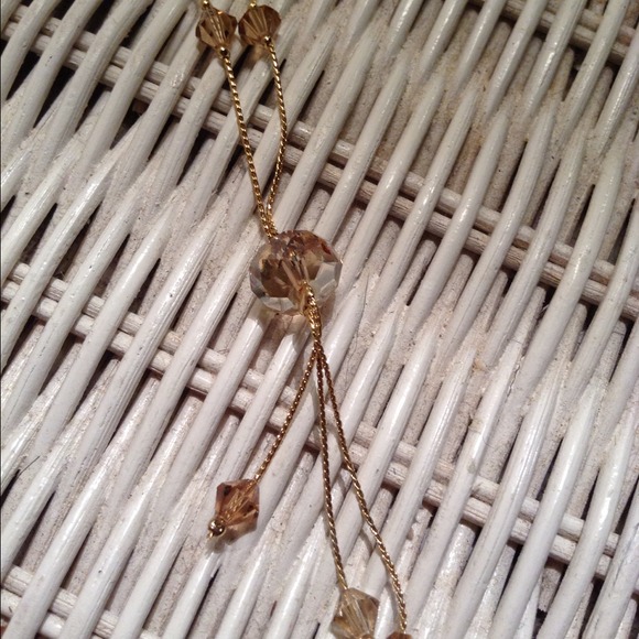 Gold chain w/ Champagne and clear crystal pendants