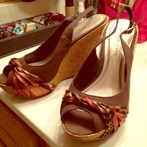 Reserved for @aedmunson Brown Floral Wedges