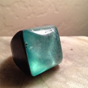 ********REDUCED******* Large teal and wood ring