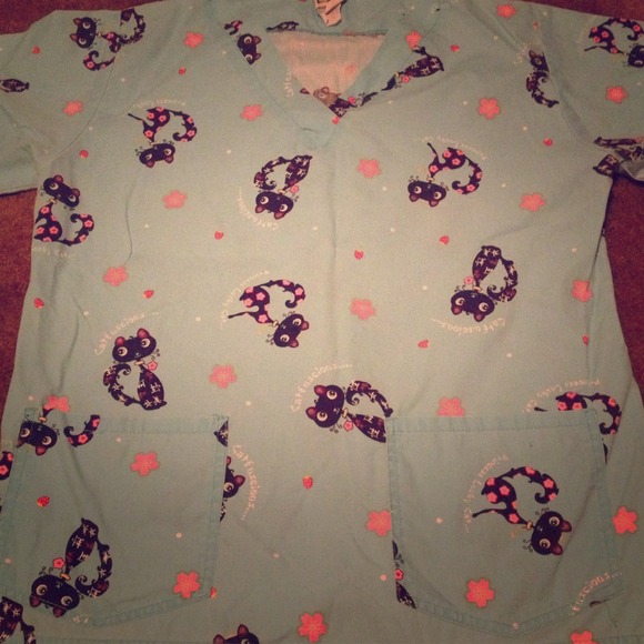 Cherry blossom and cat scrub top