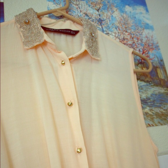 Zara peach colored dress with studs jems