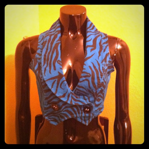 Charlotte Russe Tops - Sexy Teal Zebra Printed Cropped Vest Size L