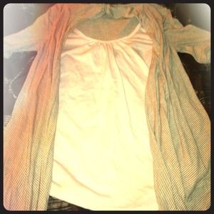 White shirt with grey&white stripped over shirt