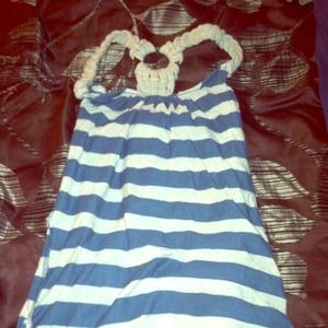 Beige and blue strip top and rope straps