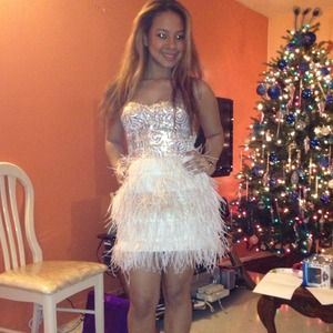Bebe sequin & feathers dress