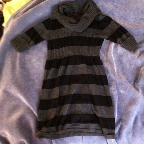 Black and grey stripped sweater dress.