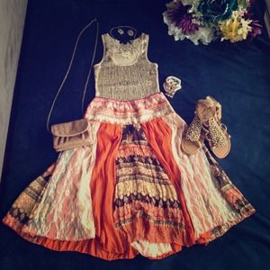 🚫BUNDLED🚫Orange, brown, sequin and lace skirt