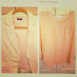 White blazer and floral gold top