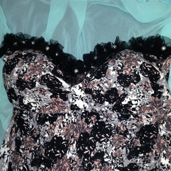 Strapless Floral ruffle detail dress