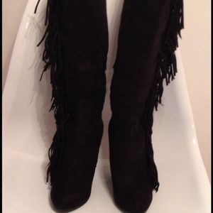 Black Suede Fringe Boot