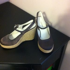 Brown Mary Jane style wedges