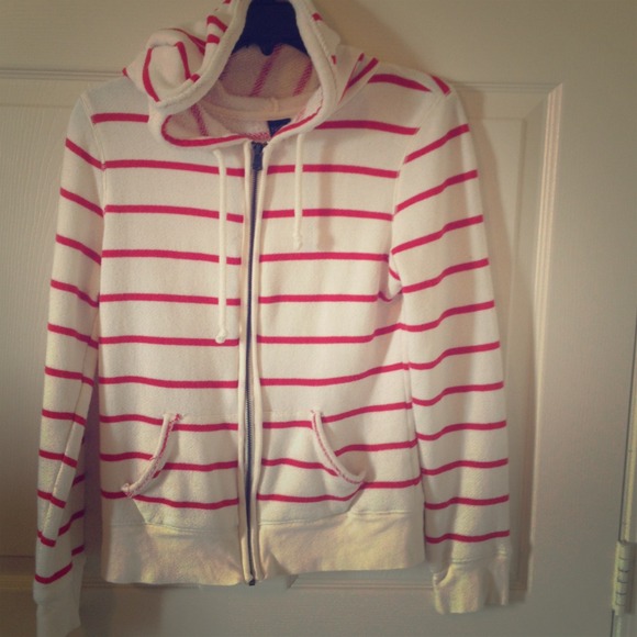 White & Red Striped Jacket with Hood from Pacsun