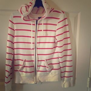 White & Red Striped Jacket with Hood from Pacsun