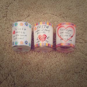 Three matching candle holders w/tea candles inside