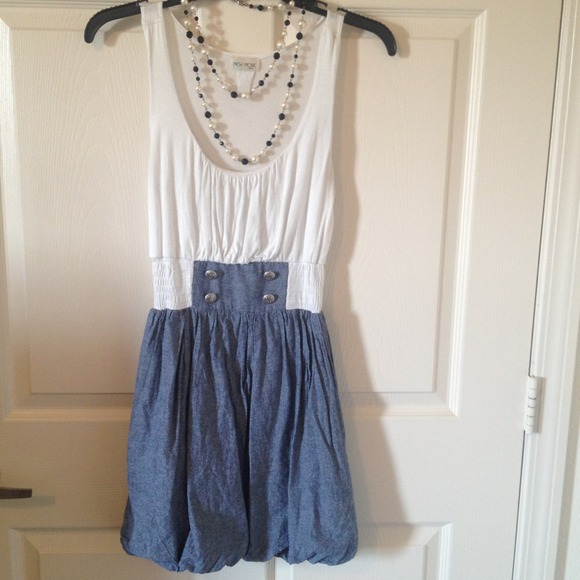 WILL NEGOTIATE. White and Blue Bubble Tank Dress