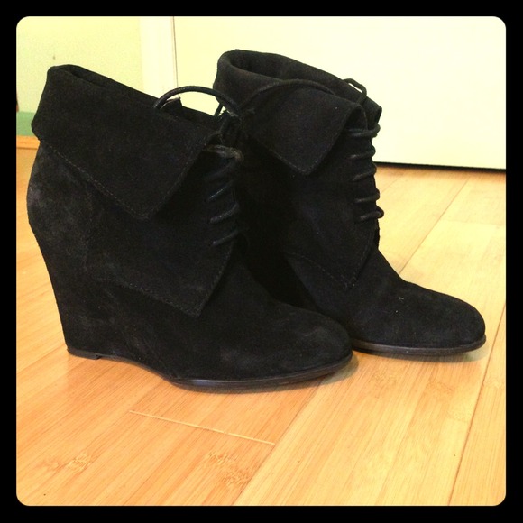 Zara suede lace up wedge boots