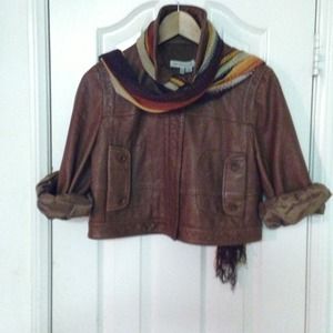 SEE BY CHLOÉ, LEATHER 3/4 sleeve W/Button detail.