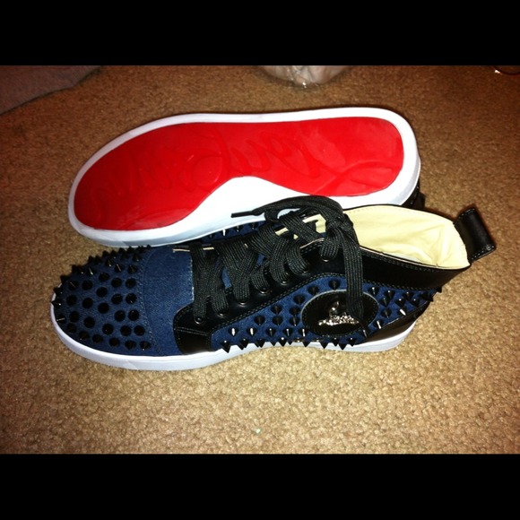 Men's size 43(9-10.5) louboutin blue studded shoes
