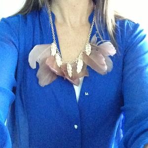 Gold leaves and brown feather necklace