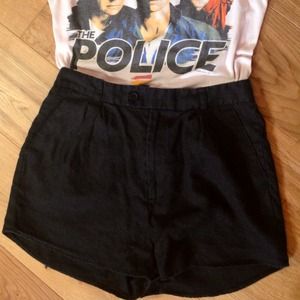 Cute Black 100% Linen High Waisted Shorts