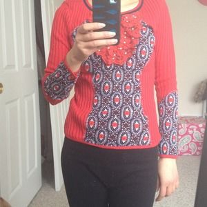 Red floral sweater top