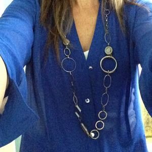 Silver multi loop long necklace