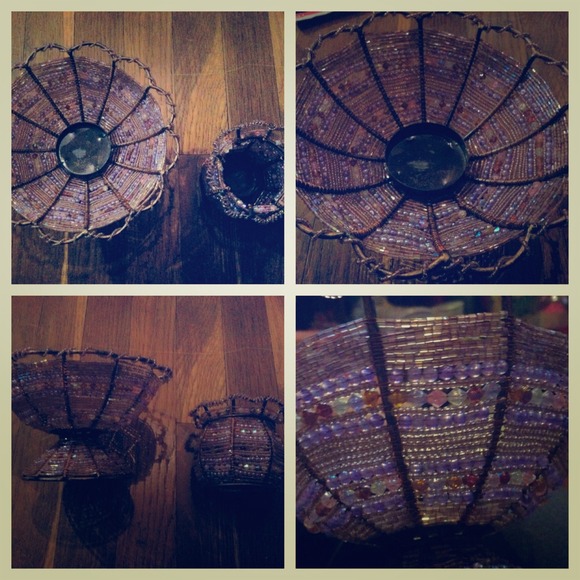 Purple beaded candle holders.