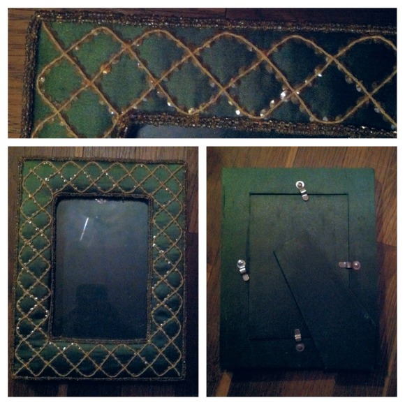 Handmade beaded sequin picture frame.