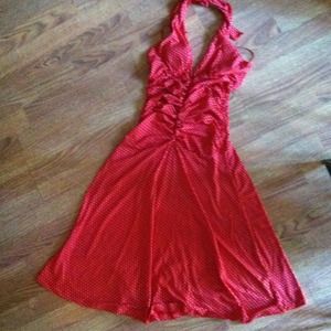 Red and white polka dot dress