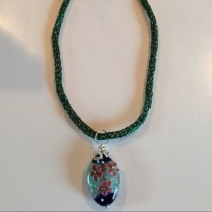 Handcrafted knitted green artistic wire