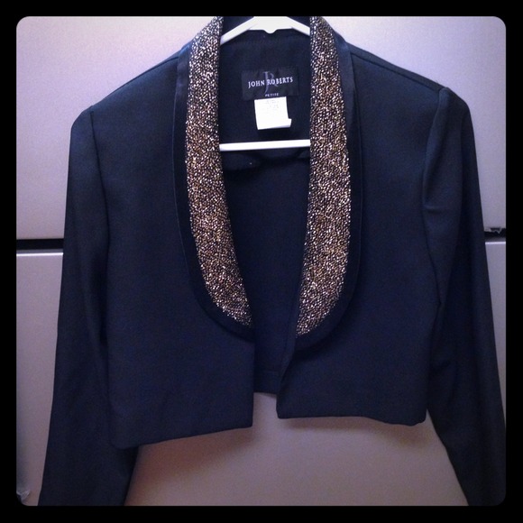 Black crop blazer with gold lapel