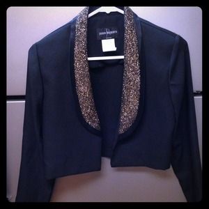 Black crop blazer with gold lapel