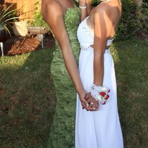 Strapless olive green with sequins dress