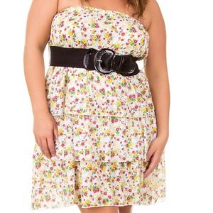 Strapless White Floral Tiered Dress